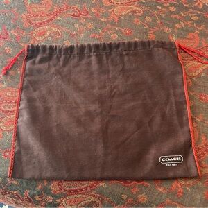 Coach Protective Bag Brown & Red Stitching and Red Drawstring 13.5” x 11"